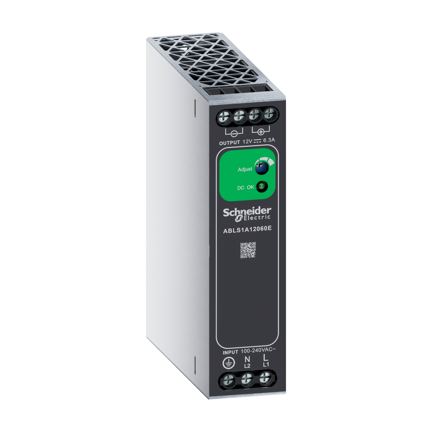 single phase power supply, 100 to 240V AC input, 12V DC output, 75W, Din-rail, IP20