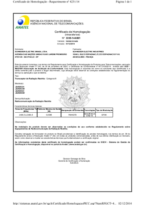 ANATEL-Certificate-ANATEL (Brasil) Harmony eXLhoist