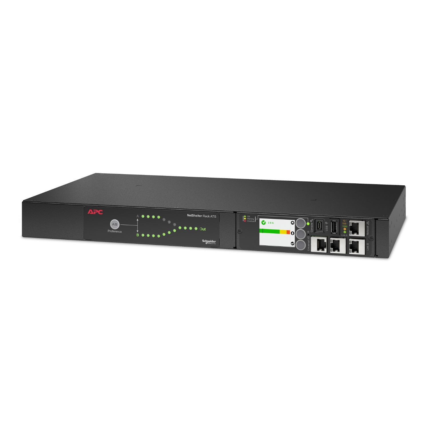APC Netshelter Rack Automatic Transfer Switch, 1U, 20A, 120V, 2 L5-20 IN, 10 5-20R OUT, 50/60 Hz