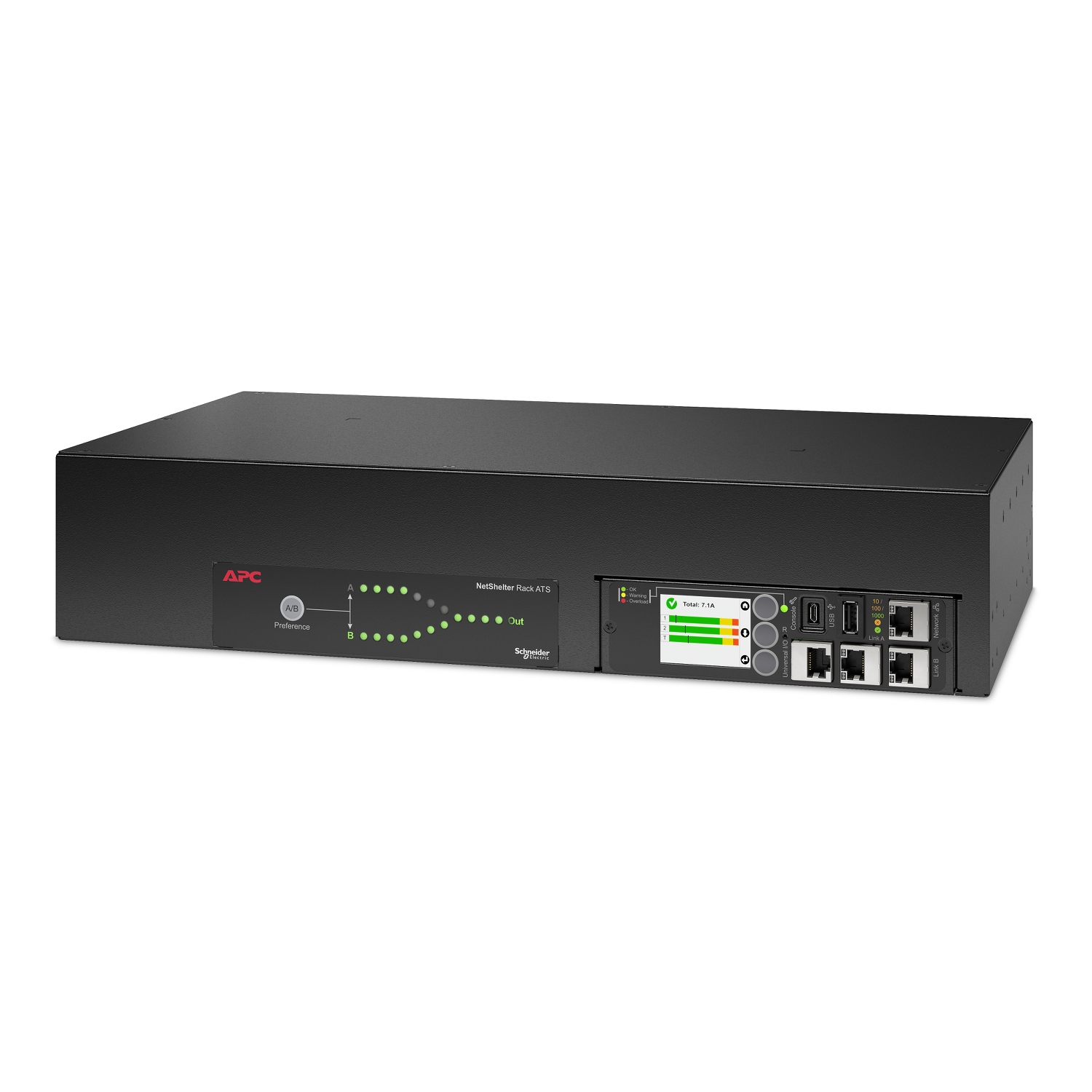 APC NetShelter Rack Automatic Transfer Switch, 2U, 30A, 120V, 2 L5-30P IN, 16 5-20R OUT, 50/60Hz