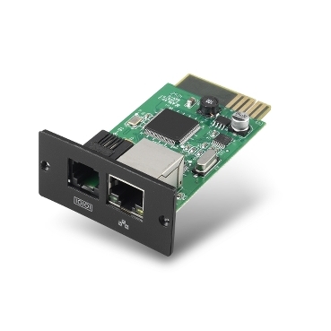 Network management card that remotely monitors and controls Schneider Electric Easy UPS.UPS management accessory that provides contact closures for remote monitoring.