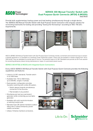 Data Sheet l SERIES 300 Manual Transfer Switch with Dual Purpose Quick Connects (MTDQ & MGDQ) l PUB 2079