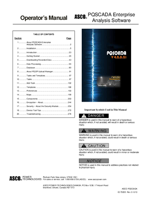 Operator's Manual | ASCO PQSCADA Enterprise Analysis Software | IO-70055