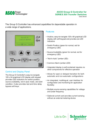 Data Sheet | Group G Controller SERIES 300 Transfer Switches