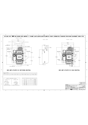 Outline Drawing | ASCO 300 SERIES Transfer Switch (ATS/NTS/ADTS/NDTS) | 600 Amps | Open Type | Frame J | Front Connected | 1001393-005-A (IEC Metric)