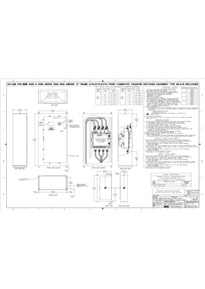 Outline Drawing | ASCO 4000 & 7000 SERIES Transfer Switch (ATS/ACTS/ADTS) | 1000 - 1600 Amps | Type 3R/4/12 | Front Connected | 619586-002-A (IEC Metric)