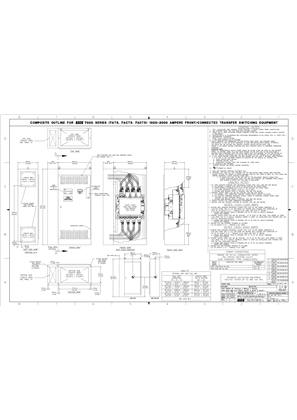 Outline Drawing | ASCO 7000 SERIES Transfer Switch (ATS/ACTS/ADTS) | 1000 - 2000 Amps | Front Connected | 619586-A (IEC Metric)