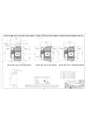 Outline Drawing | ASCO 4000 & 7000 SERIES Transfer Switch (ATS/ACTS/ADTS) | 150 - 400 Amps | Open Type | Frame J | Front Connected | 780142-A (IEC Metric)