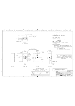 Outline Drawing | ASCO 300 SERIES Transfer Switch (ATS/NTS) | 30 - 200 Amps | Type 1 | Frame D | 978723-A (IEC Metric)