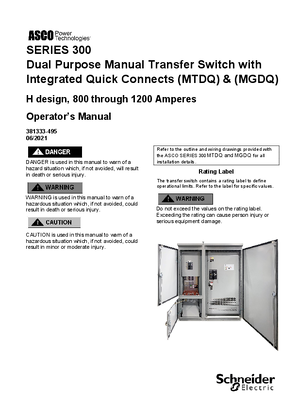 Operator's Manual | ASCO SERIES 300 Manual Transfer Dual Quick Connect  | 800-1200 Amps | H Frame | 381333-495