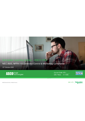 ASCO Learning Series Webinar | NEC 2020, NFPA 110 Generator Control & Monitoring Compliance  