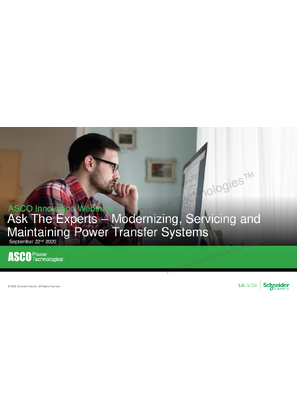 ASCO Learning Series Webinar | Ask the Experts - Modernization, Servicing and Maintaining Power Transfer Systems
