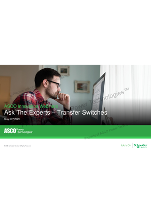 ASCO Innovation Webinar Presentation | Ask the Experts - Transfer Switches