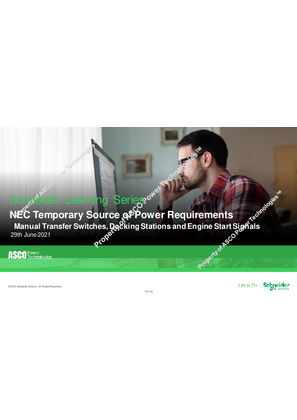 ASCO Learning Series Webinar | NEC Temporary Source of Power Requirements: Manual Transfer Switches, Docking Stations and Engine Start Signals