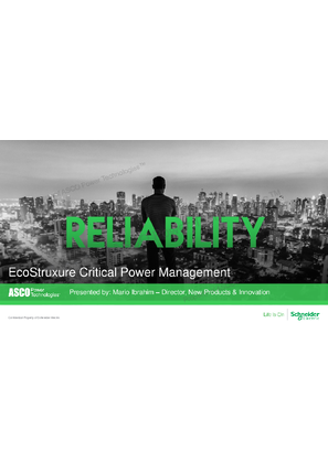 ASCO Innovation Webinar Presentation | EcoStruxure Critical Power Management  
