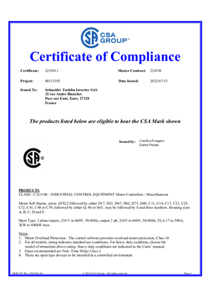 ATS22 CSA CERTIFICATE