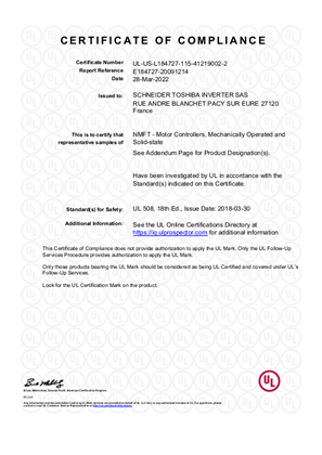 ATS22 UL CERTIFICATE