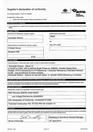 ATV12 C-TICK CERTIFICATE