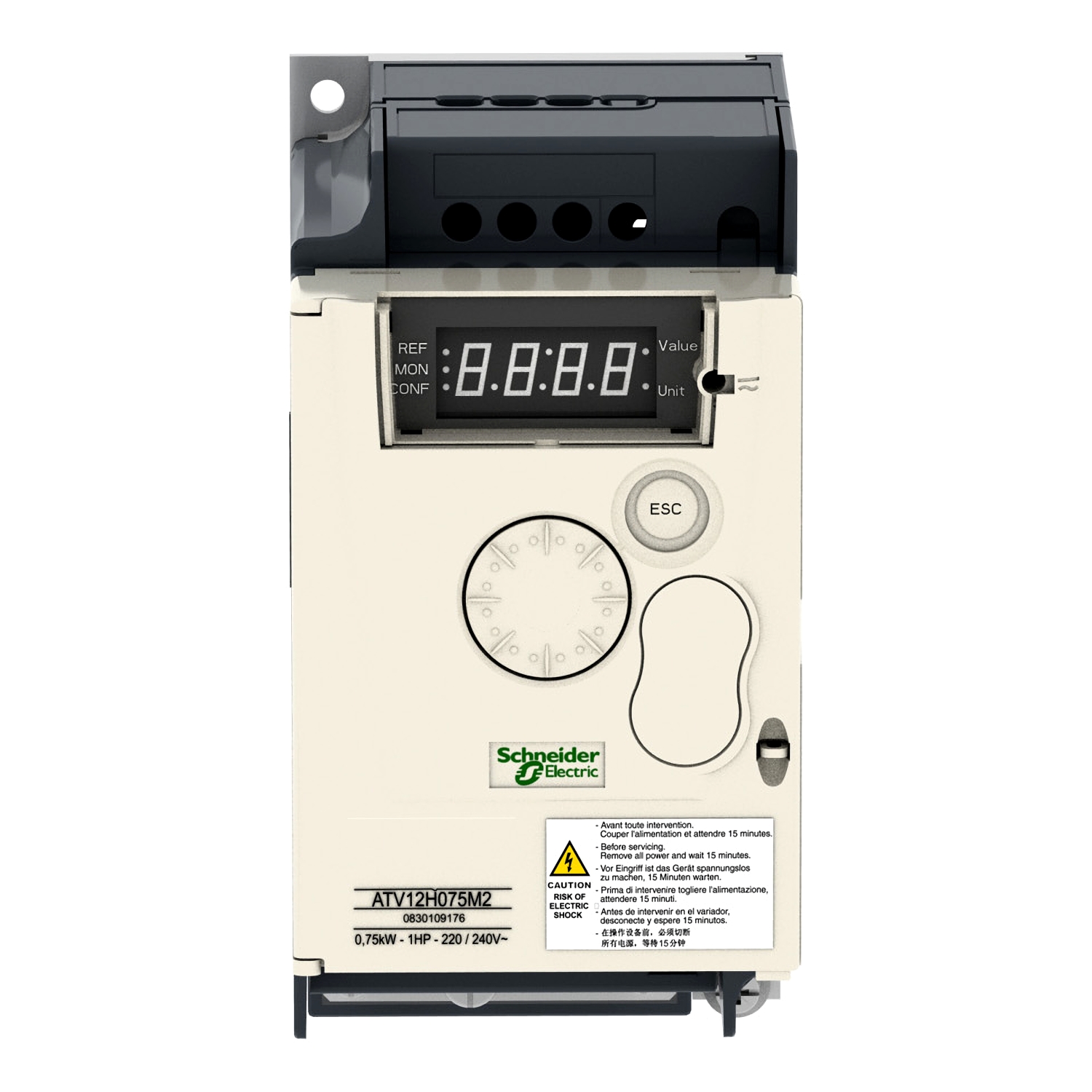 ATV12H075M2 - variable speed drive, Altivar 12, 0.75kW, 1hp, 200 to 240V, 1  phase, with heat sink