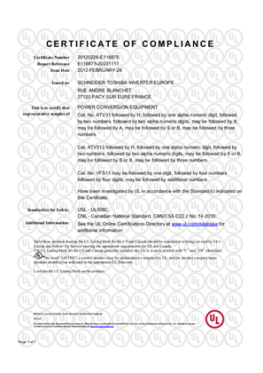 ATV31 312 UL CERTIFICATE