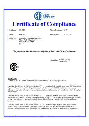 ATV31-312 CSA CERTIFICATE