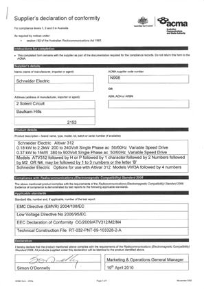 ATV312 C-TICK CERTIFICATE