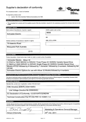 ATV32 C-TICK CERTIFICATE