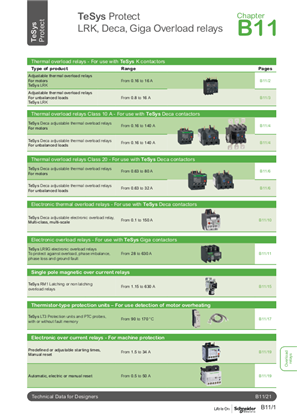 TeSys Catalogue - 2022 - Chapter B11 - Overload relays TeSys LRK, Deca, Giga, RM1, LT3