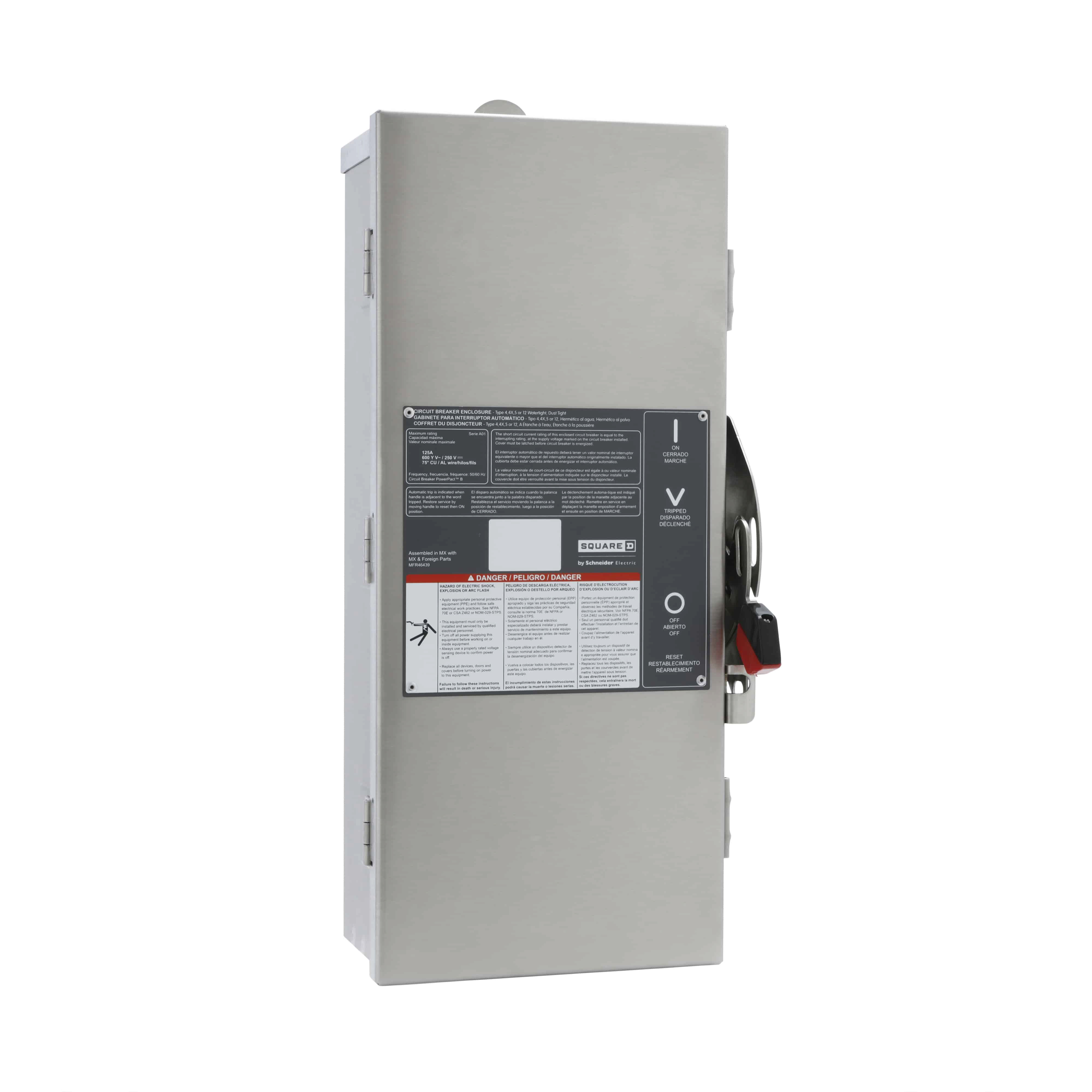Circuit breaker enclosure, PowerPacT B, 15A to 125A, 2 and 3 poles, NEMA 3/3R/4/4X/5, stainless steel