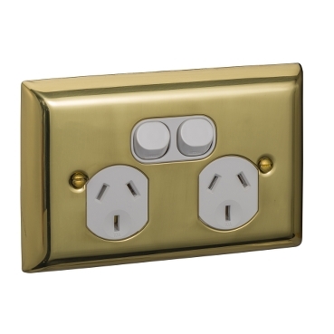 Twin Switch Socket Outlet, 250V, 10A, A Style, Deep Curve Plate