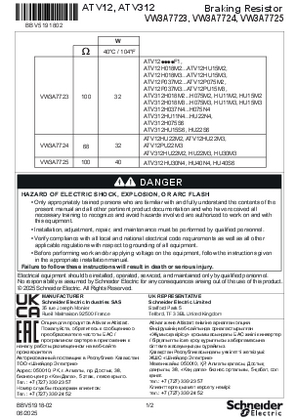 Instruction sheet - Braking Resistor: VW3A7723, VW3A7724, VW3A7725
