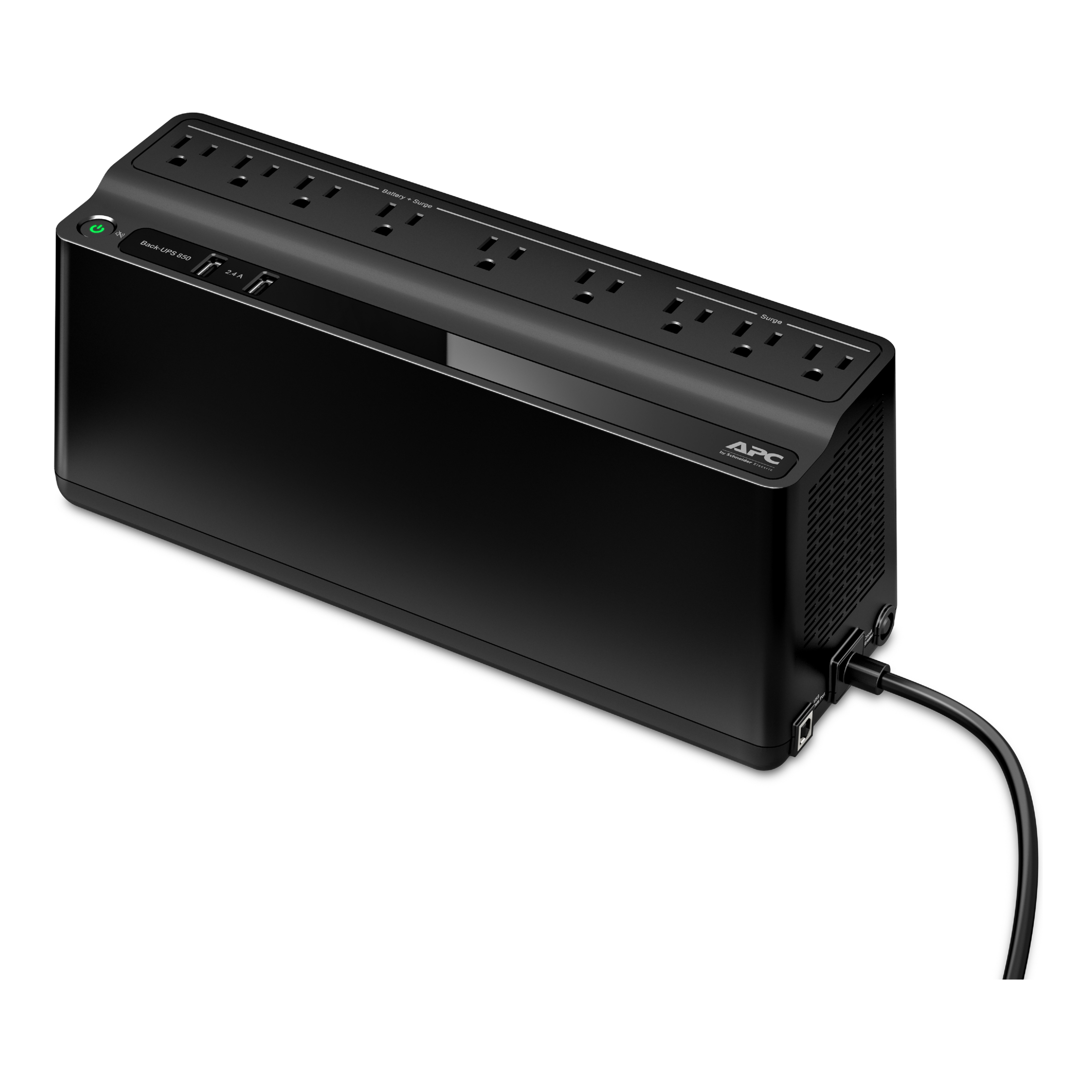 APC Back-UPS 850VA, 120V, 2 USB charging ports, 9 NEMA outlets (3 surge)