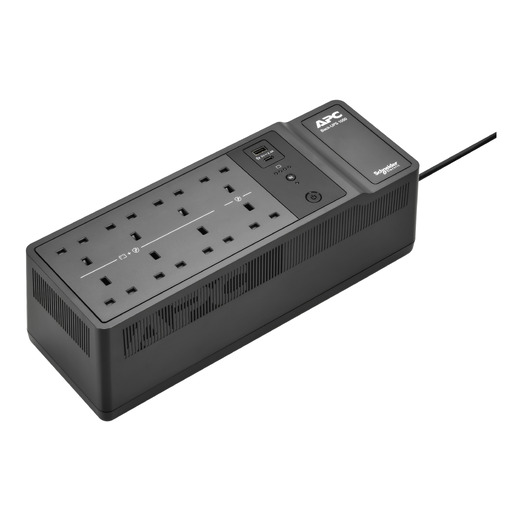 APC Back-UPS, 1050VA/600W Floor/Wall Mount, 230V, 8x British BS1363A outlets, USB Type A+C Port, User Replaceable Battery Front Left