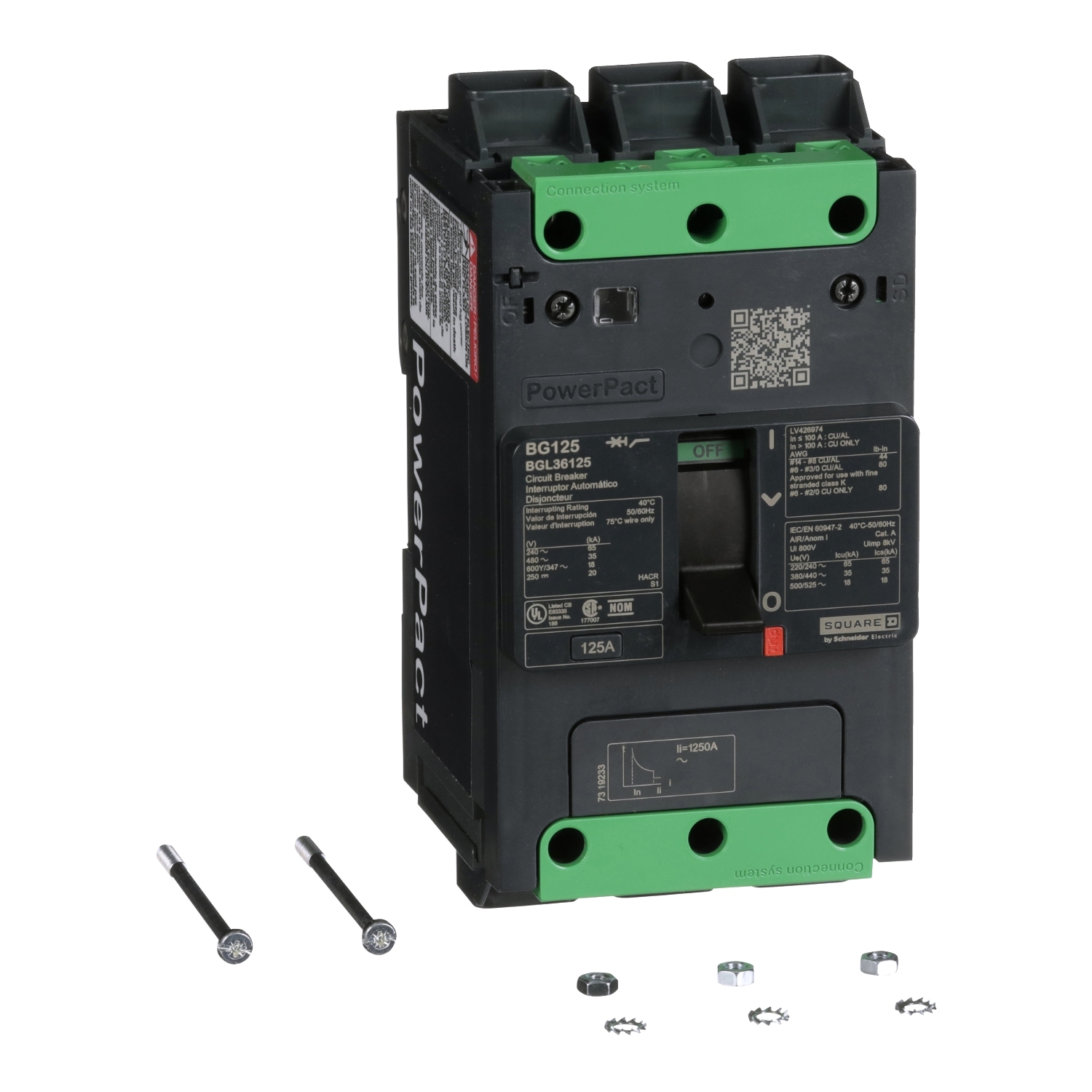 BGL36125 PowerPact B Circuit Breaker, 125A, 3P, 600Y/347V AC, 18kA at