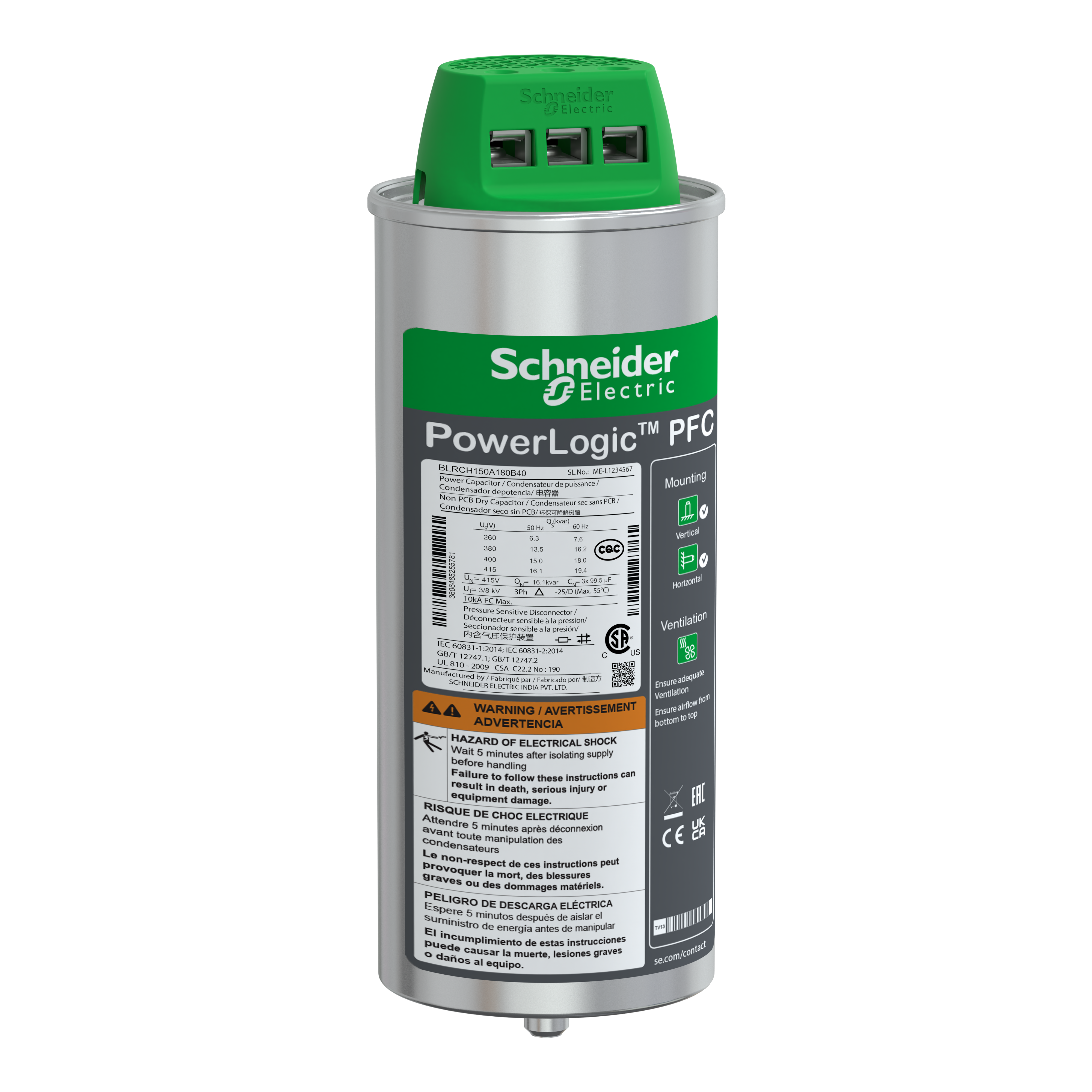 heavy duty PowerLogic PFC Capacitor, 15/18 kvar - 400 V - 50/60Hz