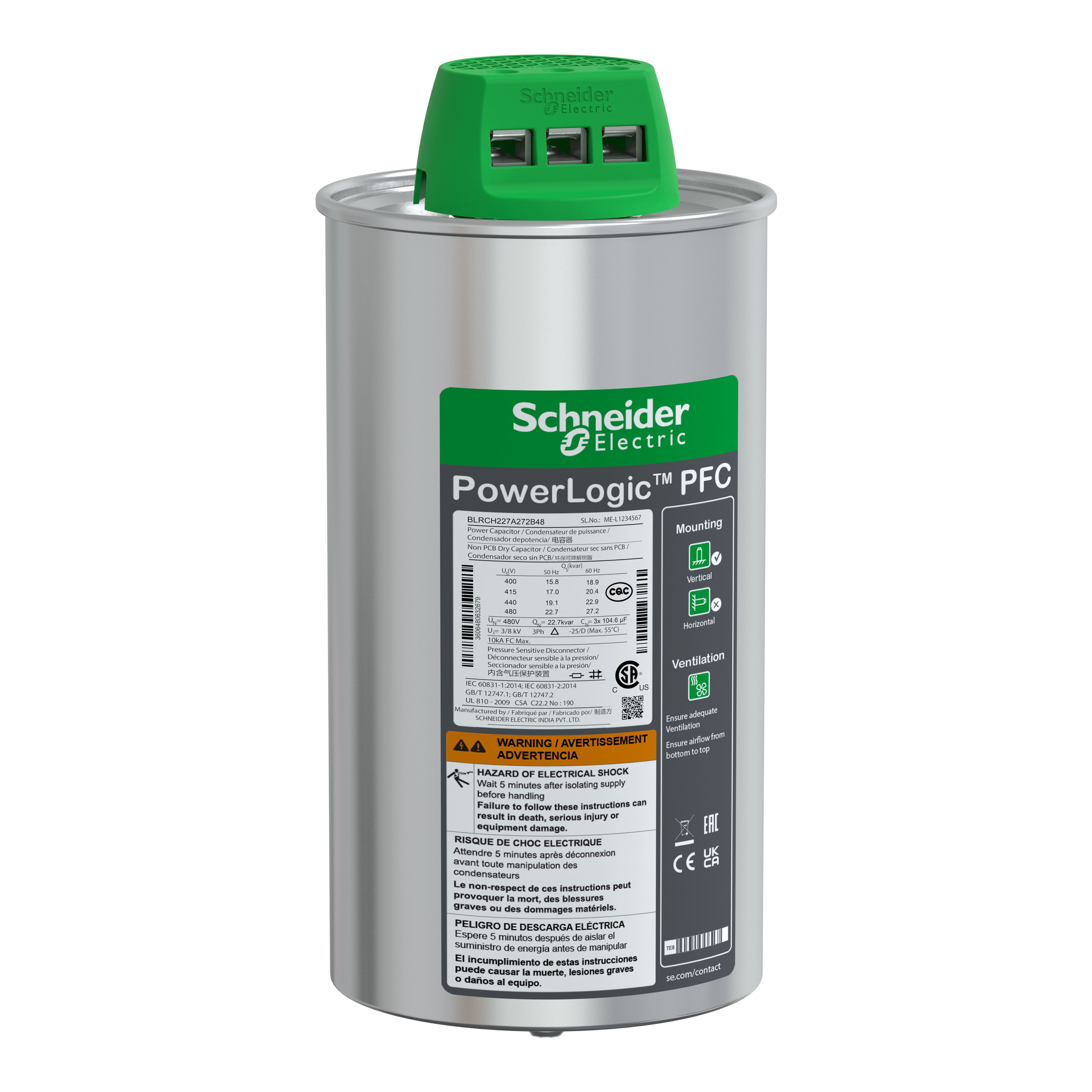 heavy duty PowerLogic PFC Capacitor, 22.7/27.2 kvar - 480V - 50/60Hz