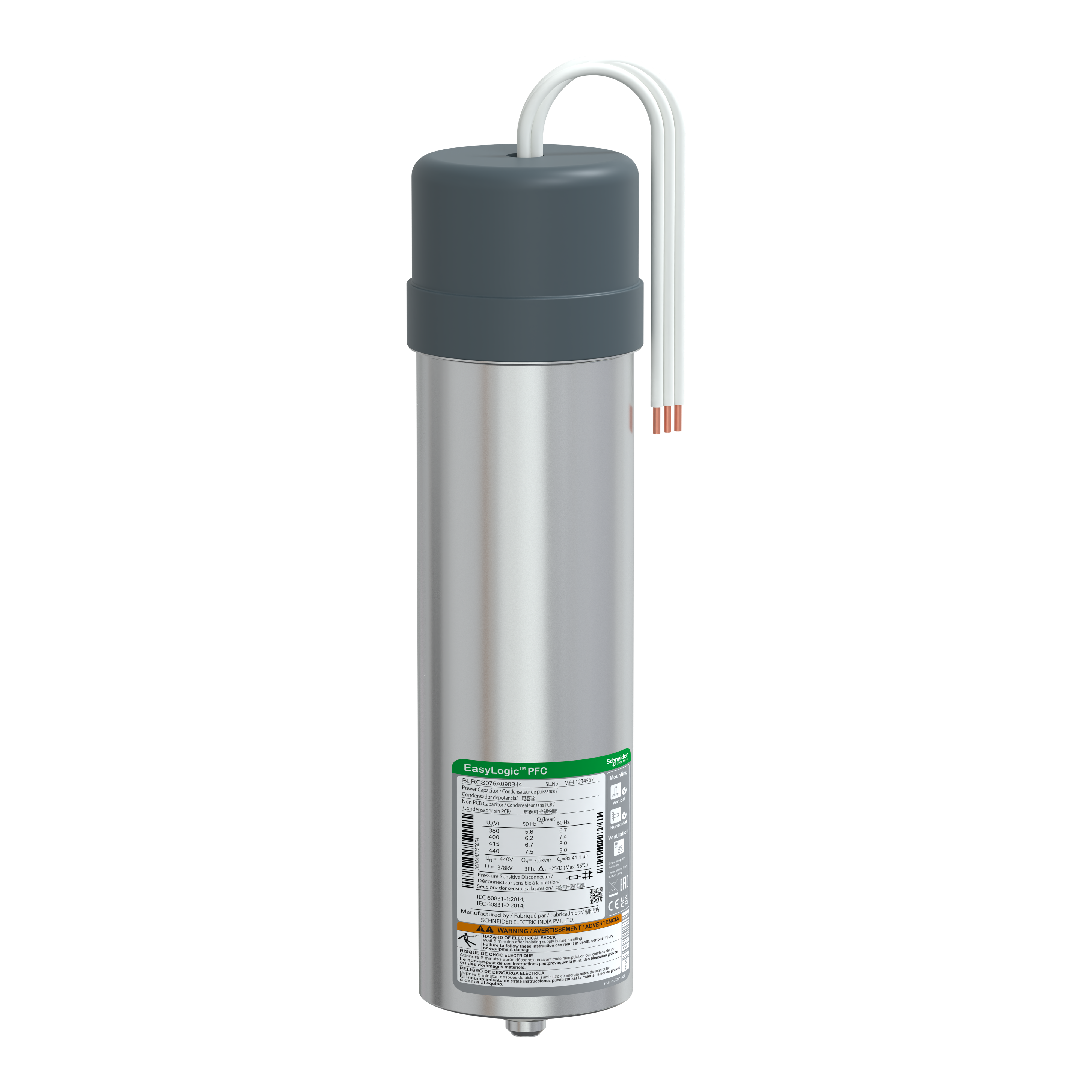 EasyLogic PFC Capacitor, 7.5/9 kvar - 440 V - 50/60Hz