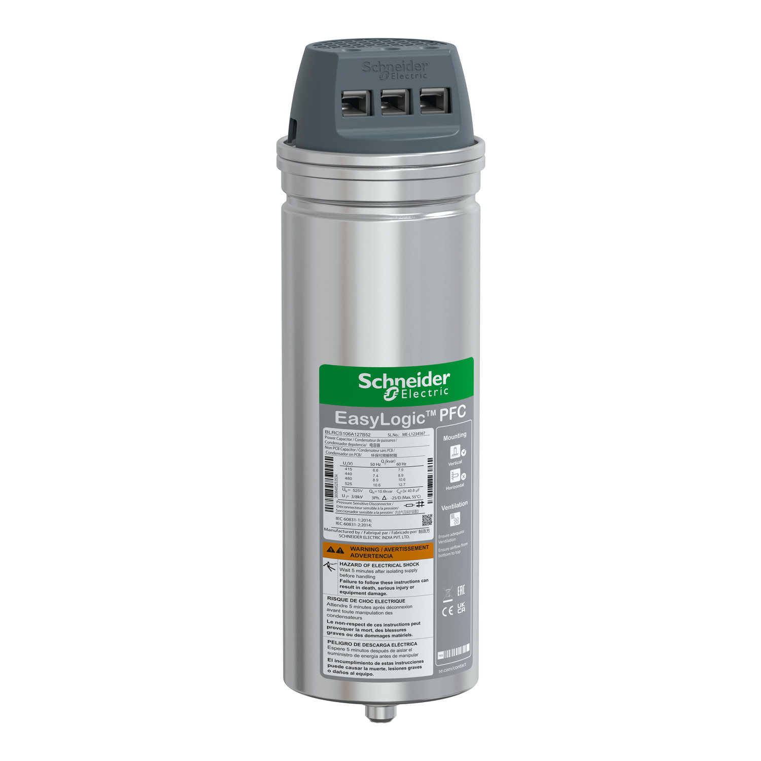 Fázisjavító serleg kondenzátor 10,6kVAr 525V 75mm-átmérő 233mm-ho EasyCan Schneider