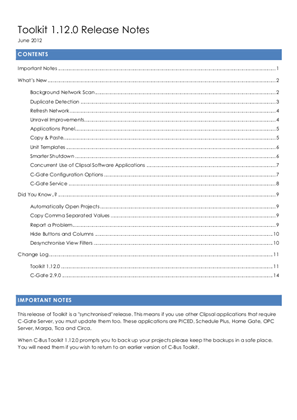 C-Bus Toolkit Software and Release Notes - V1.12.0