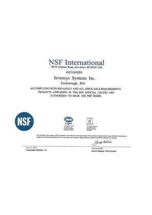 9500A Flowtube NSF International Certification - Drinking Water