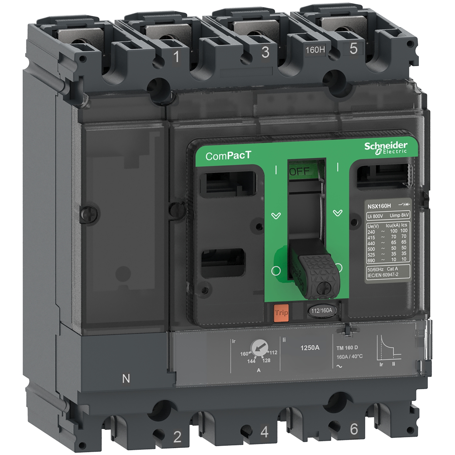Kompakt megszakító energiaelosztás 4P4D fix 80A 70-100A-hő 70kA 690V ÚjGenNSX100H TMD Schneider