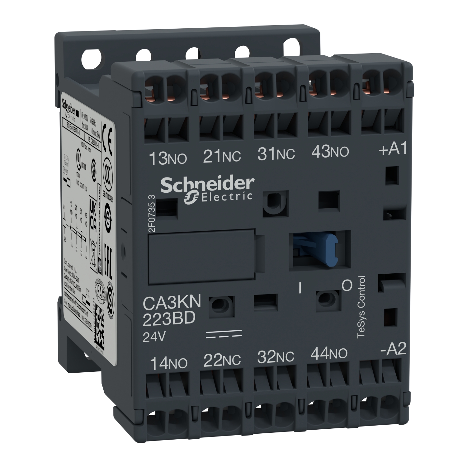 Segédkontaktor (s.kapcsoló) 10A/400V 2-z 2-ny 24VDC kalapsín/csavaros TeSys CA2-KN Schneider