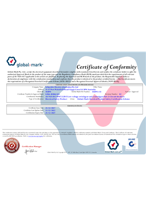 Schneider Electric, Miniature Overcurrent Circuit Breaker, Certificate, RCM, Global Mark Pty LTD