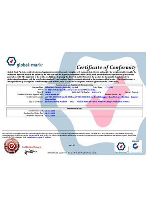 PDL26 Bayonet Lampholder, Certificate, RCM, Global Mark Pty LTD
