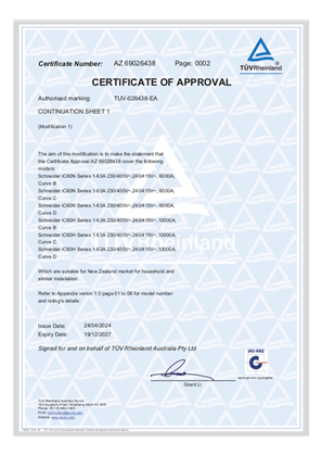 Schneider Electric, Acti9 iC60 series, mini circuit breakers, Certificate, TUV Aust. Pty Ltd