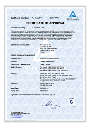 Clipsal, Residual Current Device 2031RC series, Certificate, RCM, Global Mark Pty LTD