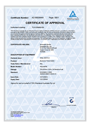 PDL, PDL648TM Time Delay Module, Certificate, TUV Pty Ltd