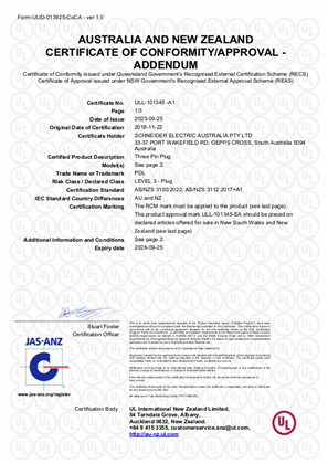 PDL, 900 series 3-pin plug series, Certificate,  RCM, ULNZ LTD