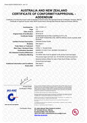 Clipsal, 2025D and C2025D socket outlet, Certificate, RCM, ULNZ LTD