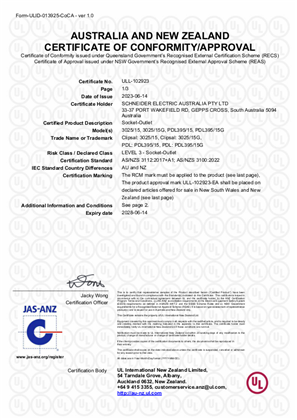 Iconic, 3025/15 and PDL395/15 socket outlet, Certificate, RCM, ULNZ LTD